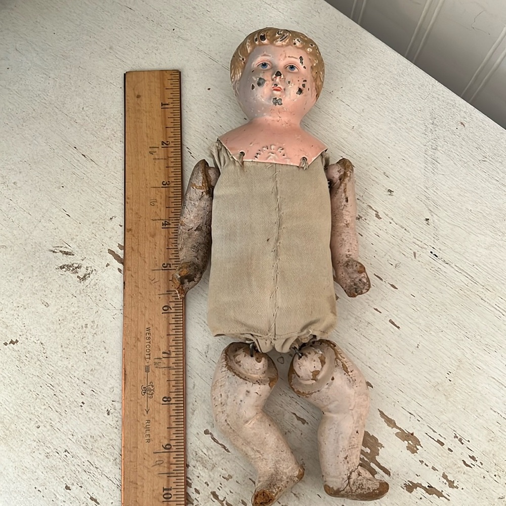 Antique Minerva Germany tin head jointed doll